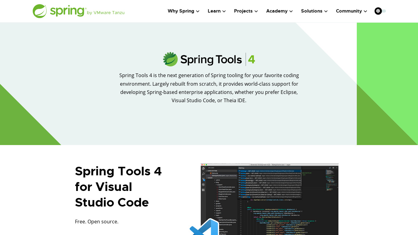 Spring Tools 4 Landing page
