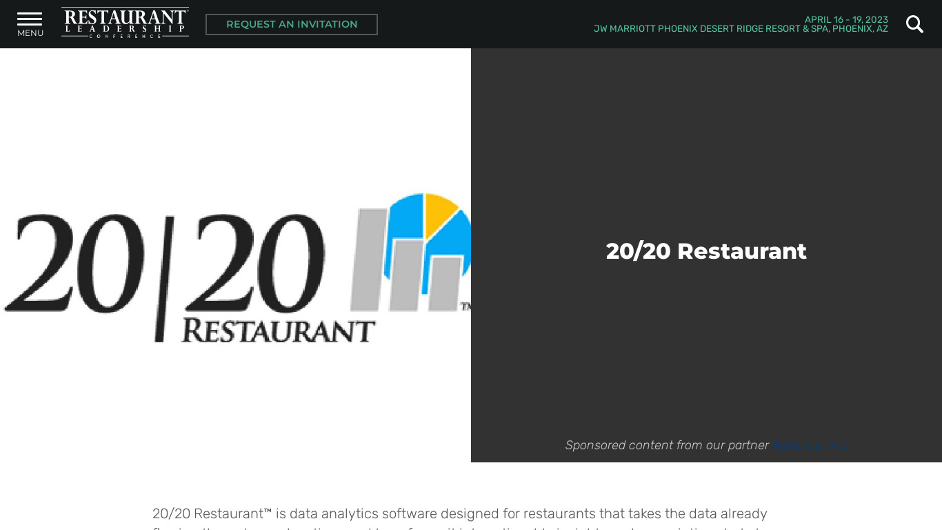 20/20 Restaurant Landing page