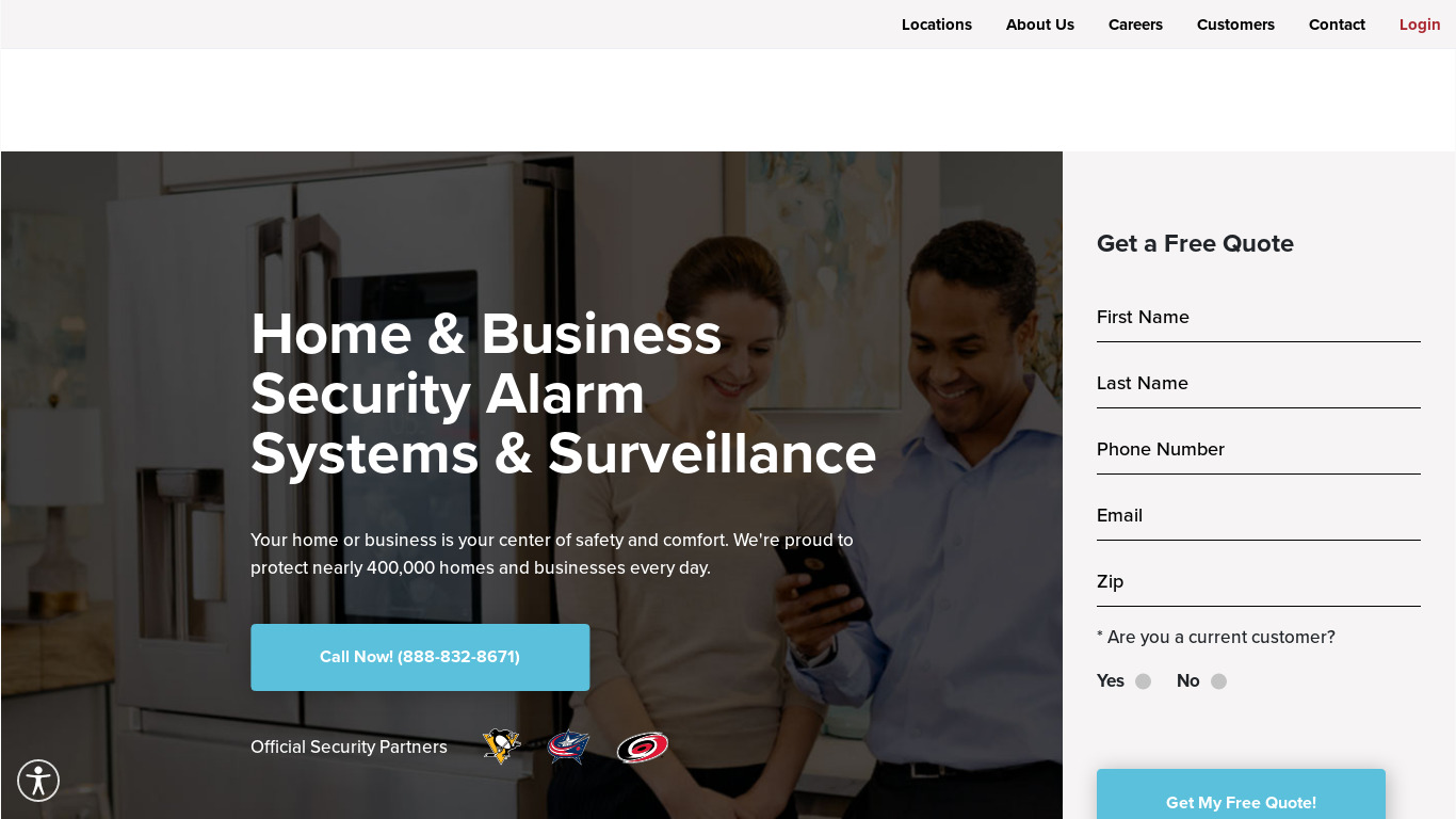 Vector Security Landing page