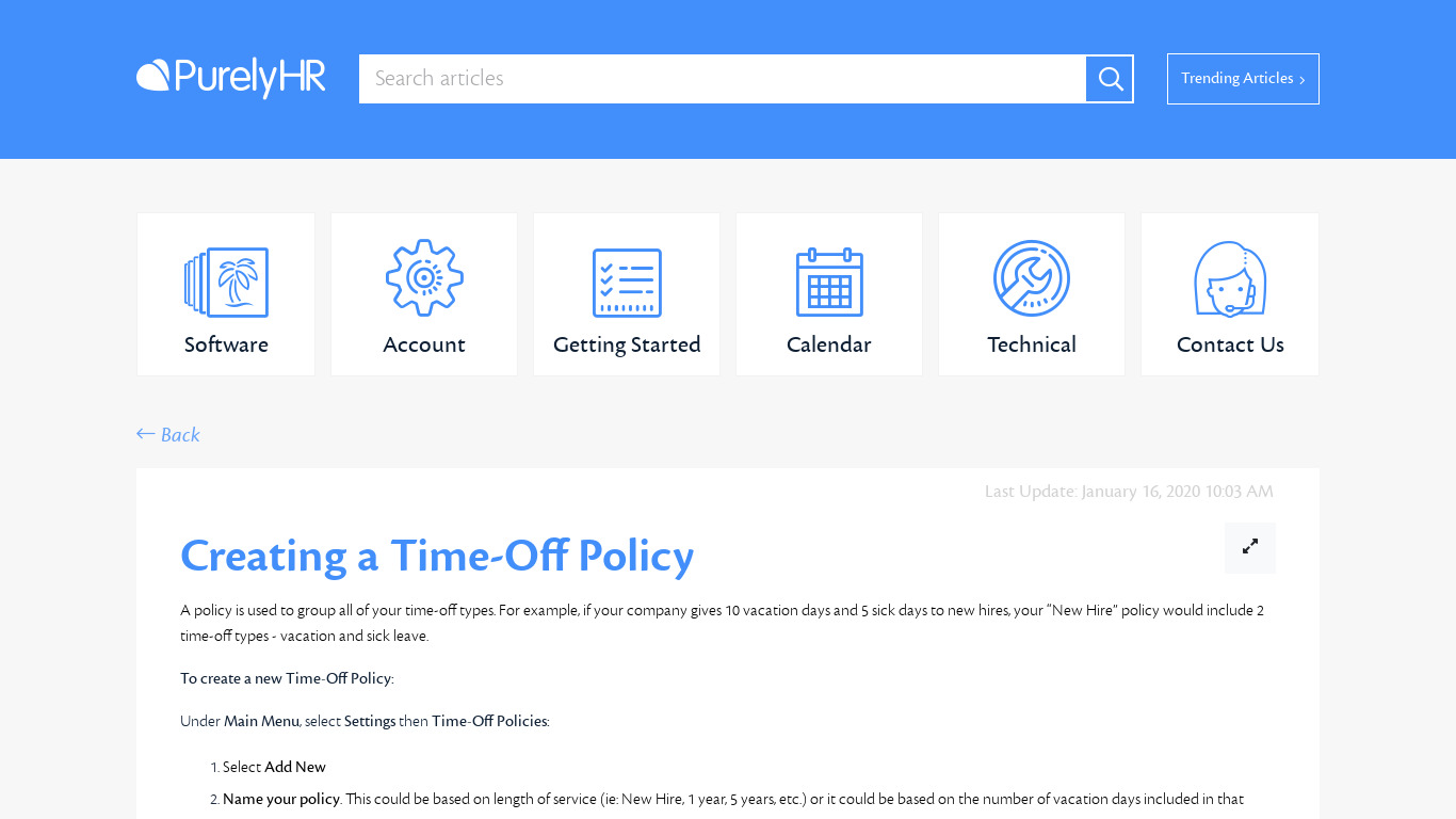 PurelyHR : Time-Off Landing page