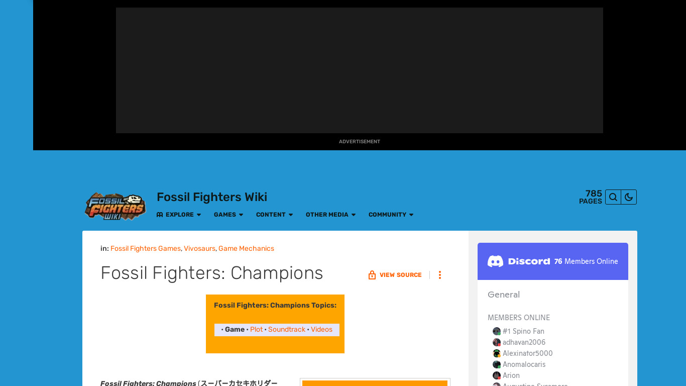 Fossil Fighters: Champions Landing page