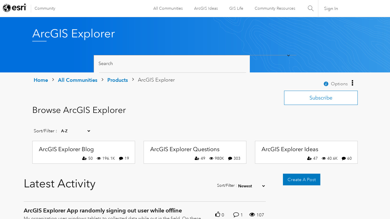 Explorer for ArcGIS Landing page