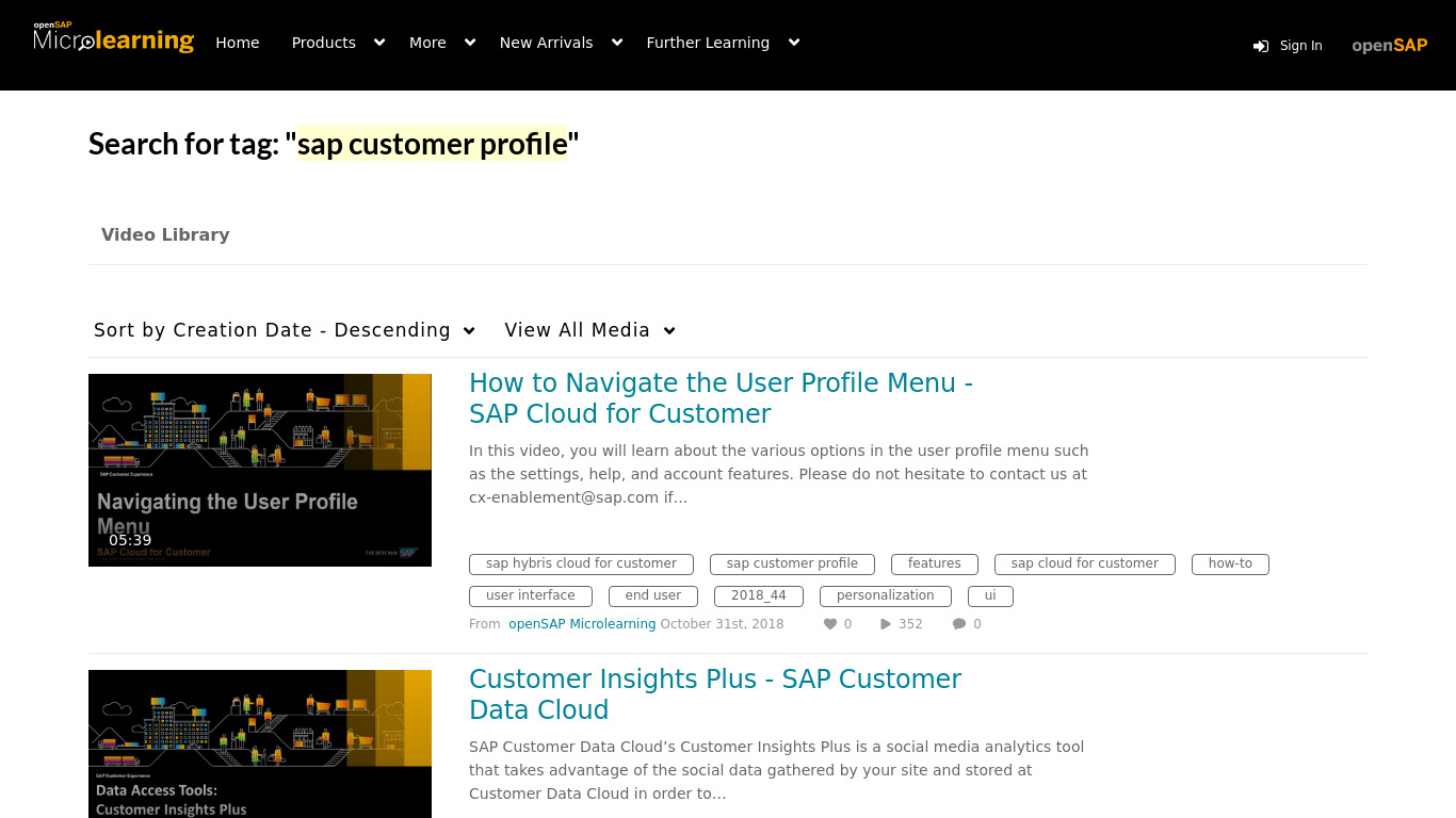 SAP Customer Profile Landing page