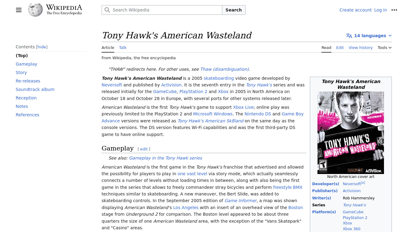 Tony Hawk’s American Wasteland Landing page
