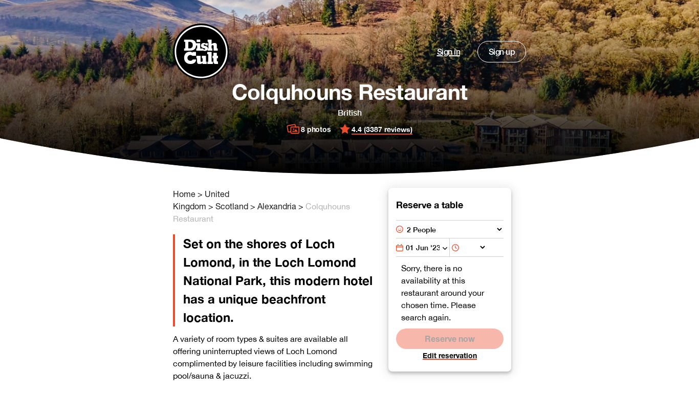 restaurantdiary.com Landing page