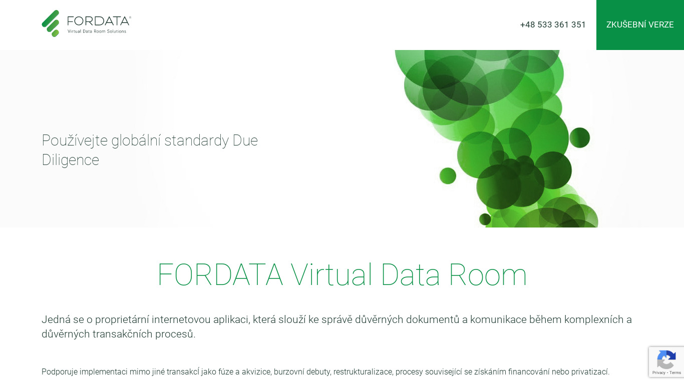 FORDATA Virtual Data Room Landing page