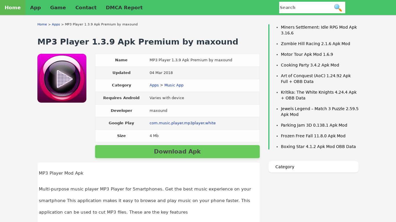 MP3 Player by Maxound Landing page