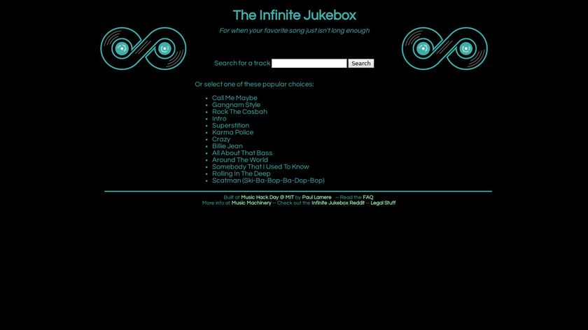 The Infinite Jukebox (at playlistmachinery.com) Landing Page