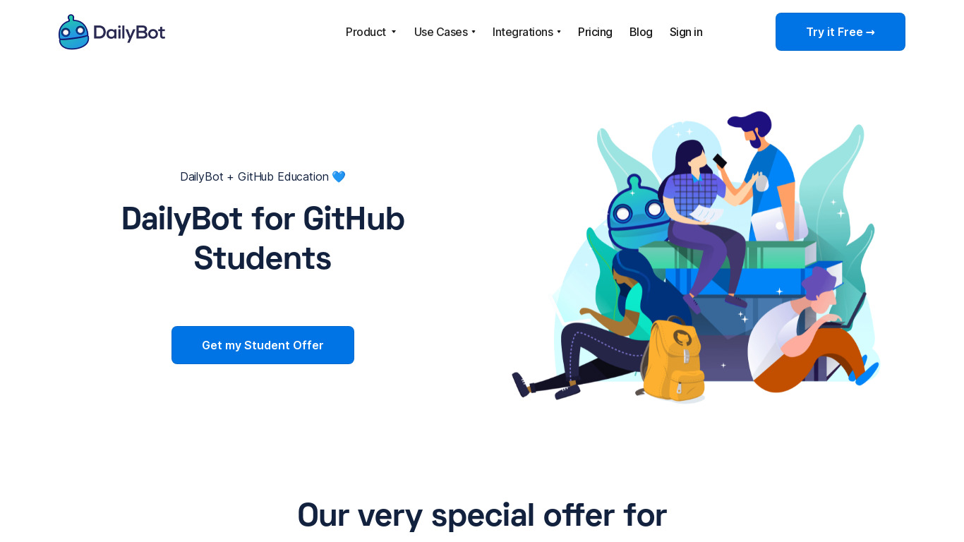 DailyBot for Students Landing page