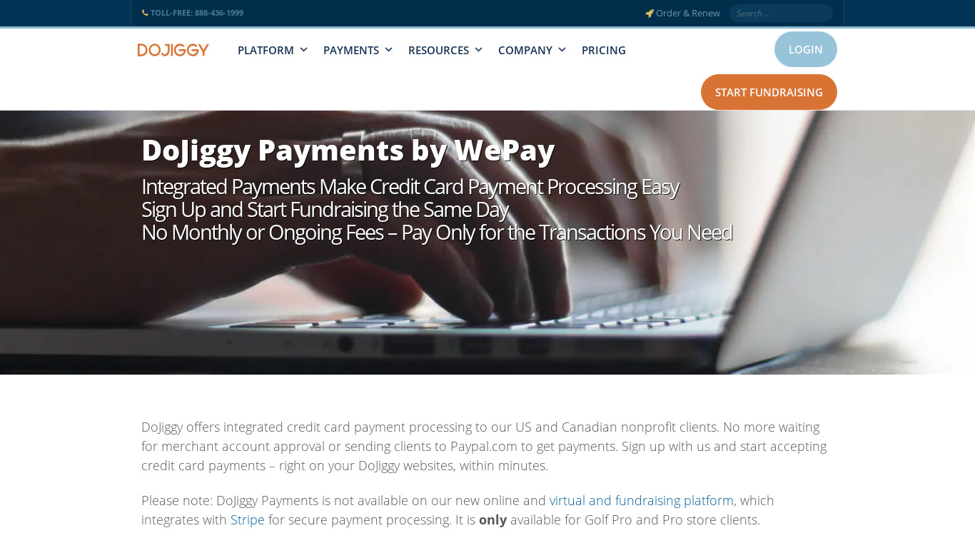 DoJiggy Payments Landing page