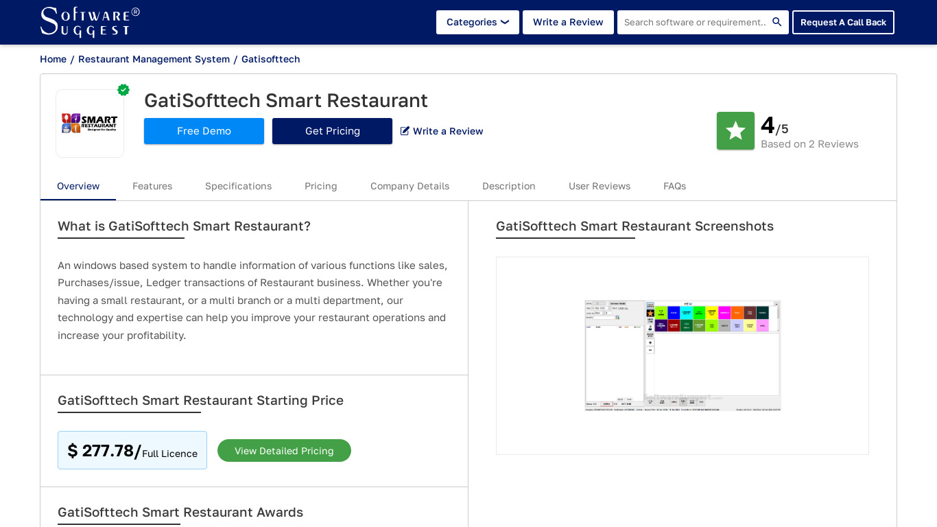 Smart Restaurant Software Landing page