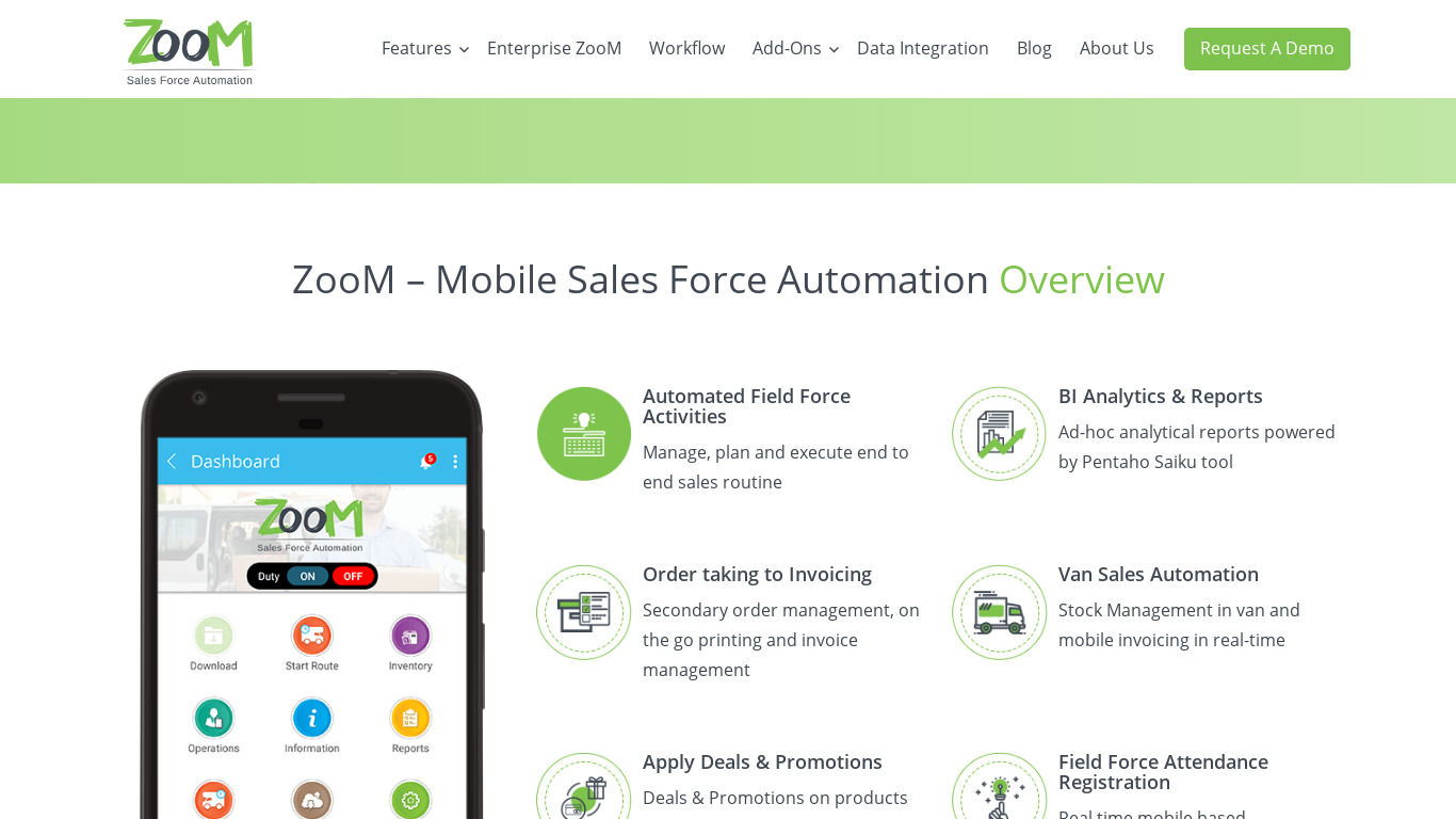 Zoom Sales Force Automation Landing page