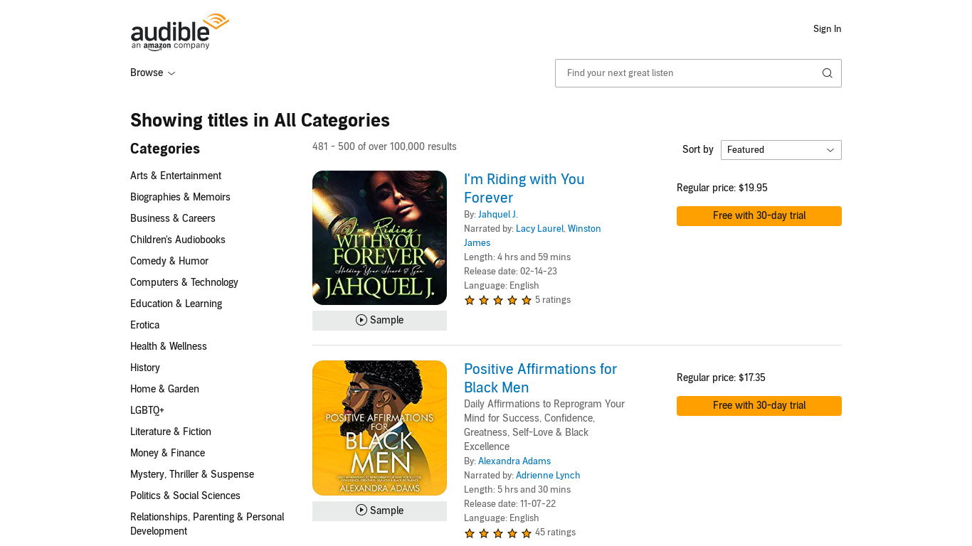 Audiobooks from Audible Landing page
