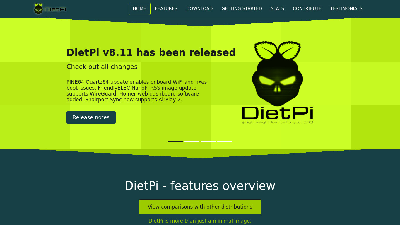 DietPi Landing page