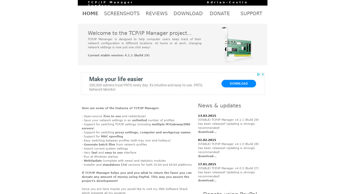 TCP/IP Manager Landing page