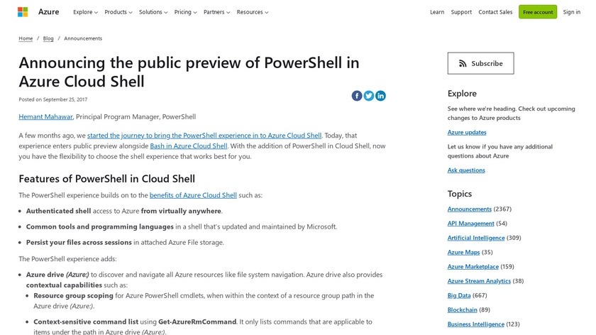 Azure Cloud Shell Landing Page