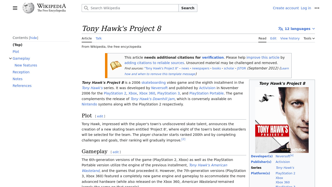 Tony Hawk’s Project 8 Landing page