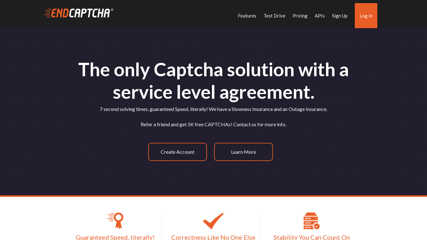 EndCaptcha Landing page