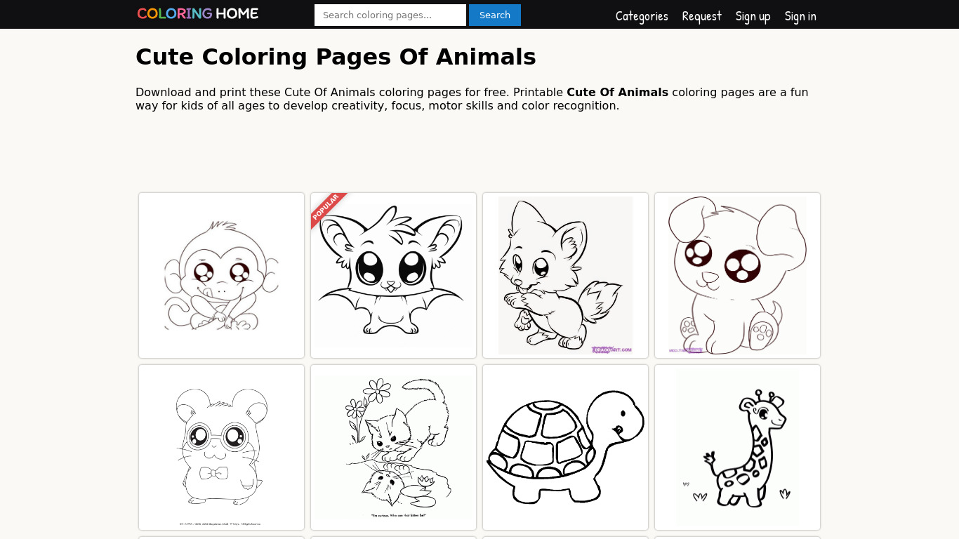 Kids Coloring Book: Cute Animals Landing page