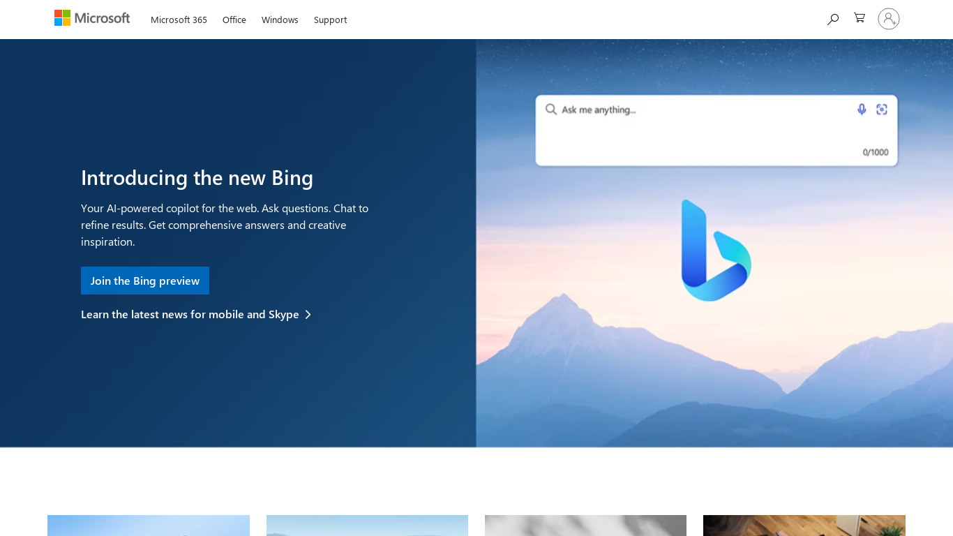 Microsoft Cortana Landing page