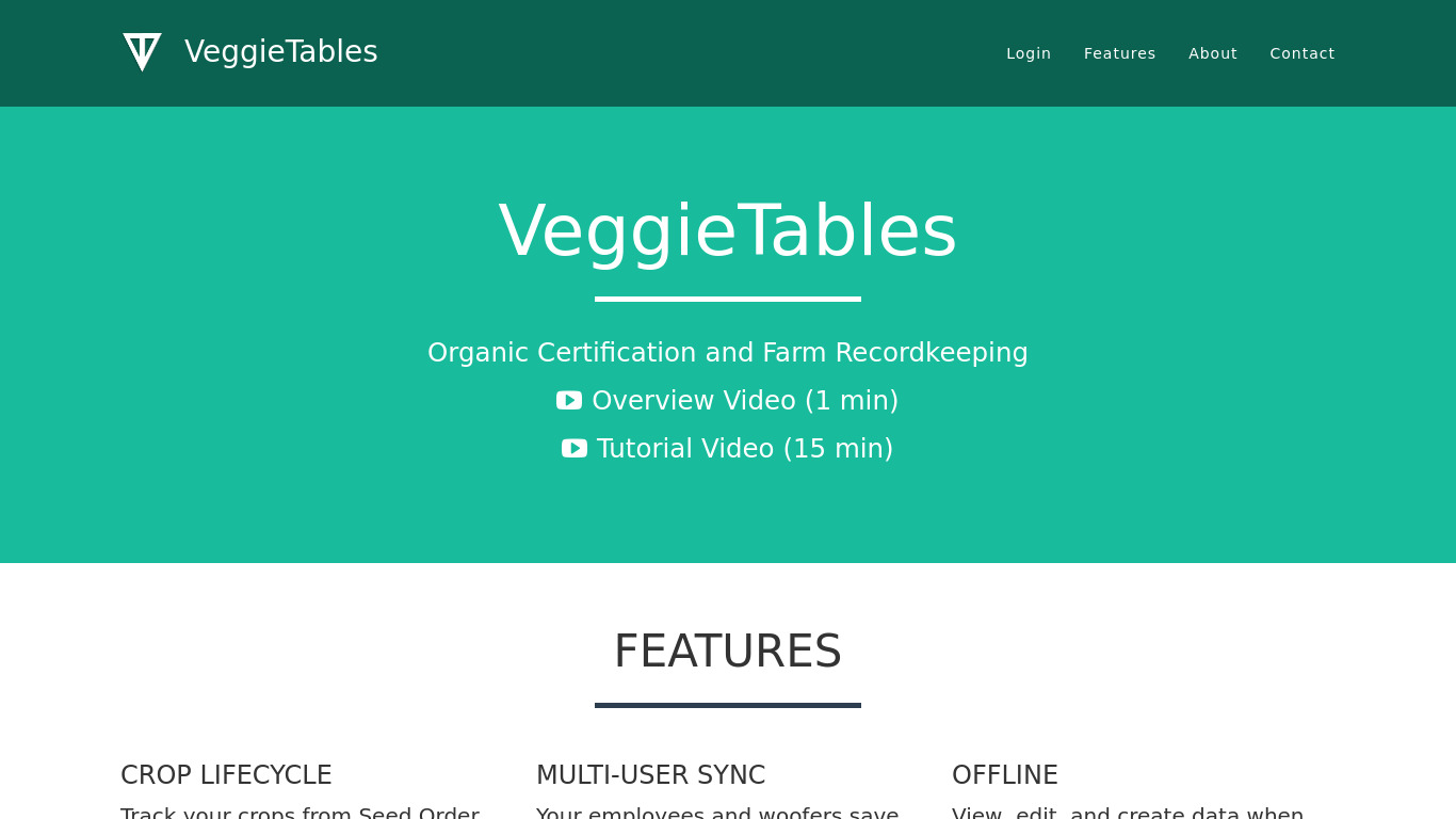 VeggieTables Landing page