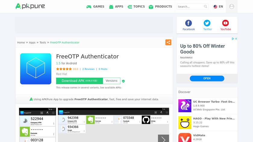 FreeOTP Authenticator Landing Page