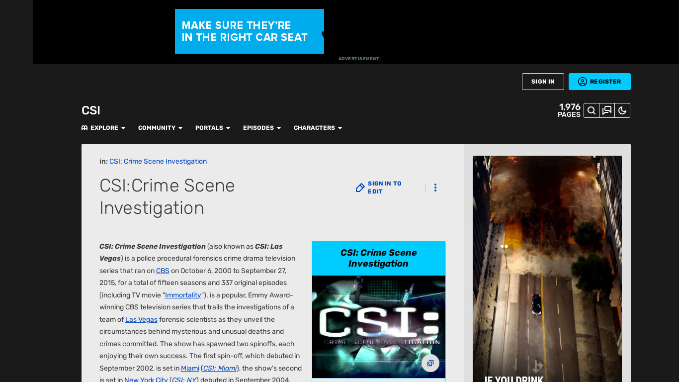 CSI: Crime Scene Investigation Landing page