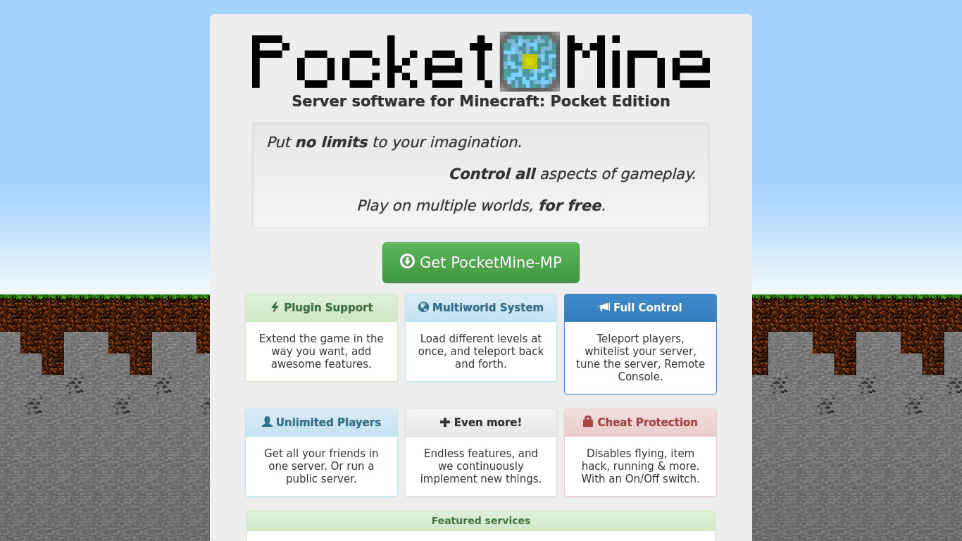 Pocket Mine Landing page