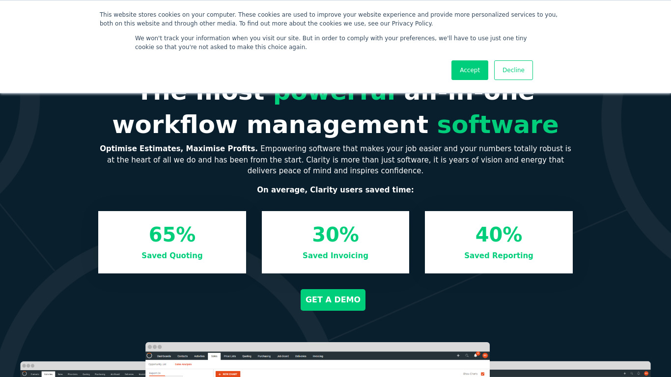 Clarity Software Landing page