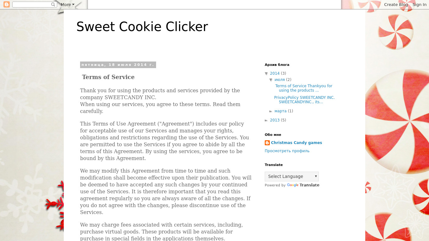 Sweet Candy Clicker Landing page