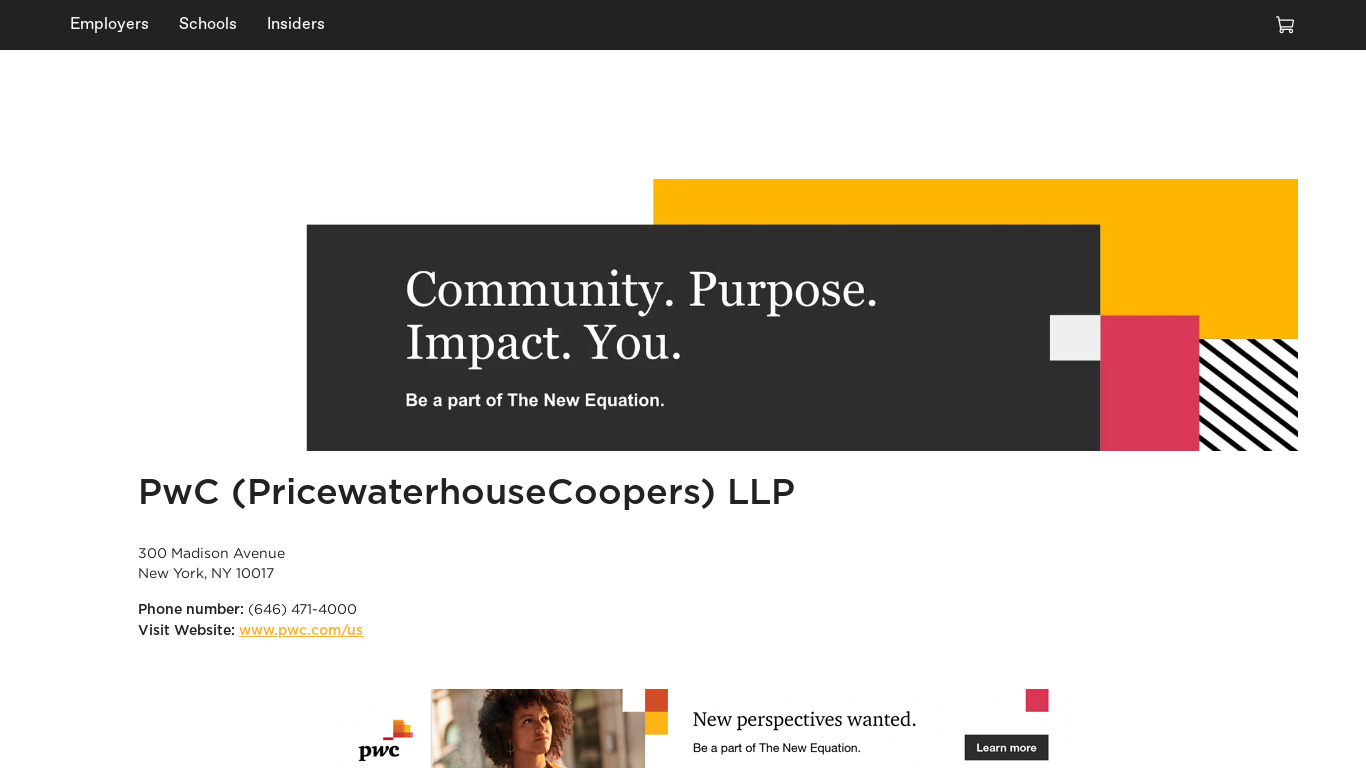 PricewaterhouseCoopers (PwC) Landing page
