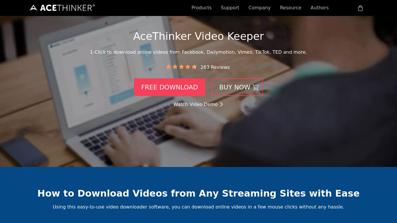 Acethinker Video Keeper Landing page