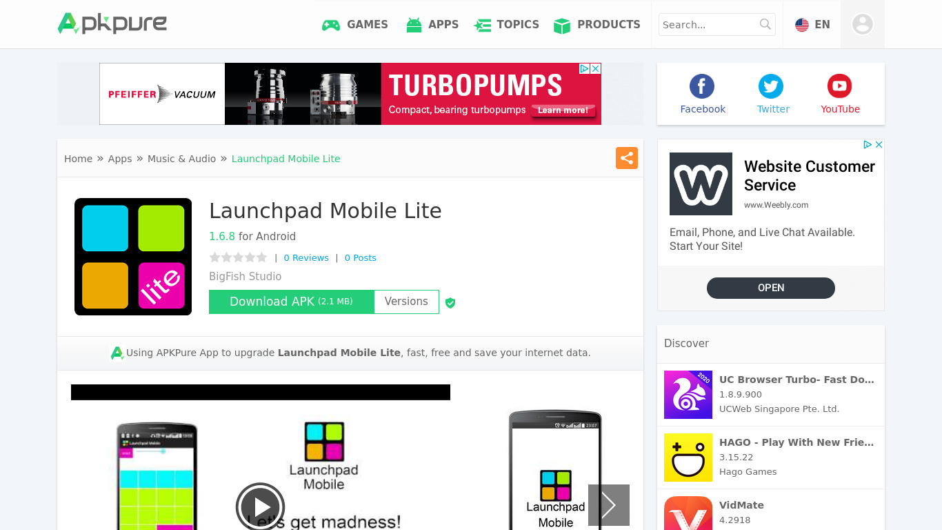 Launchpad Mobile Lite Landing page