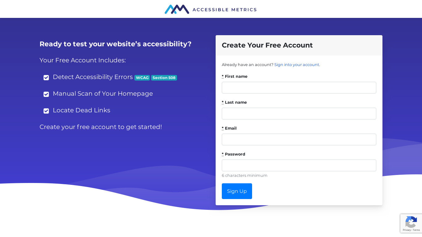 Accessible Metrics Landing page
