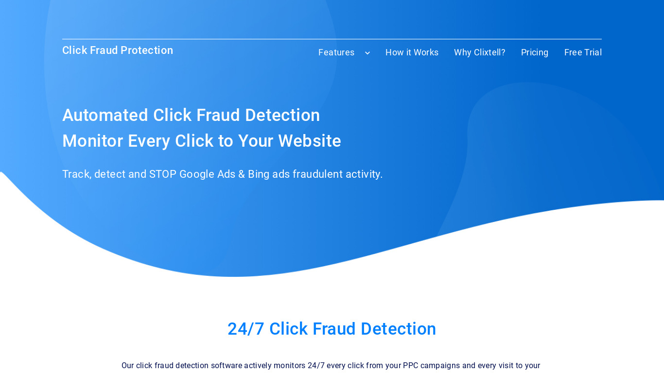 Clixtell Click Fraud Protection Landing page