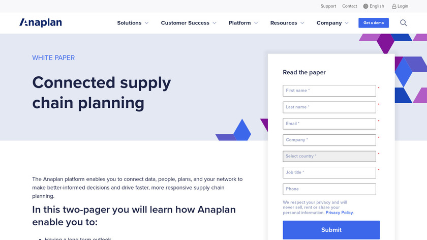 Anaplan for Supply Chain Landing Page