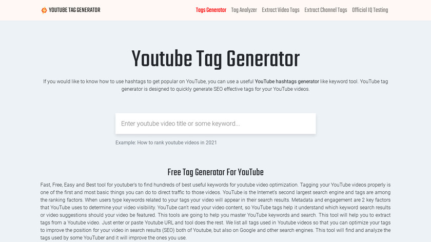 Youtube Tag Generator Landing Page