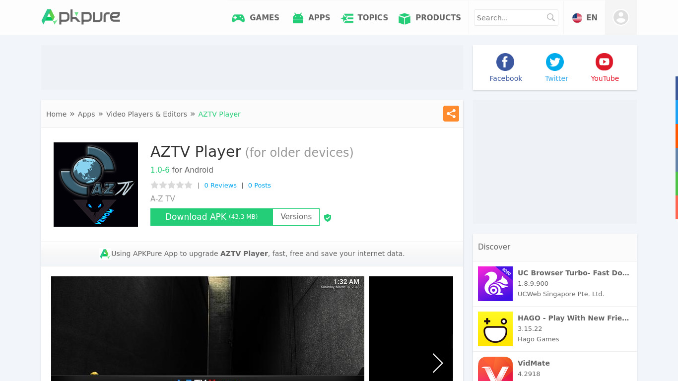 AZTV Player 2 Landing page
