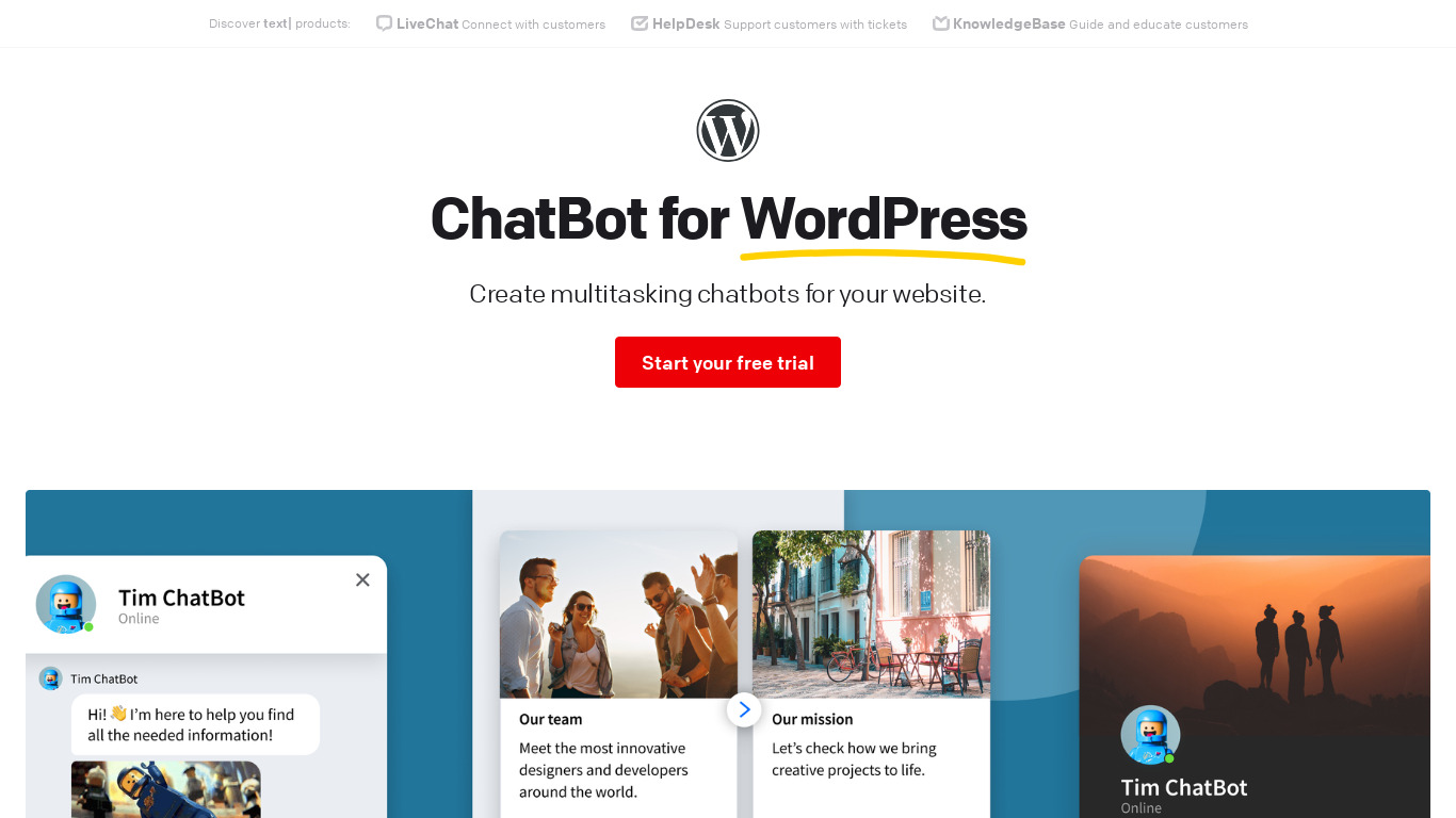 ChatBot for WordPress Landing page