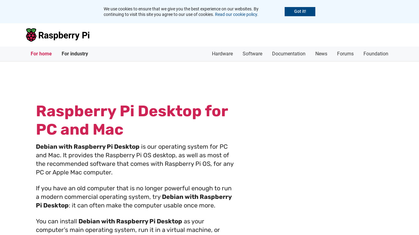 Raspberry Pi Desktop (aka PIXEL) Landing page