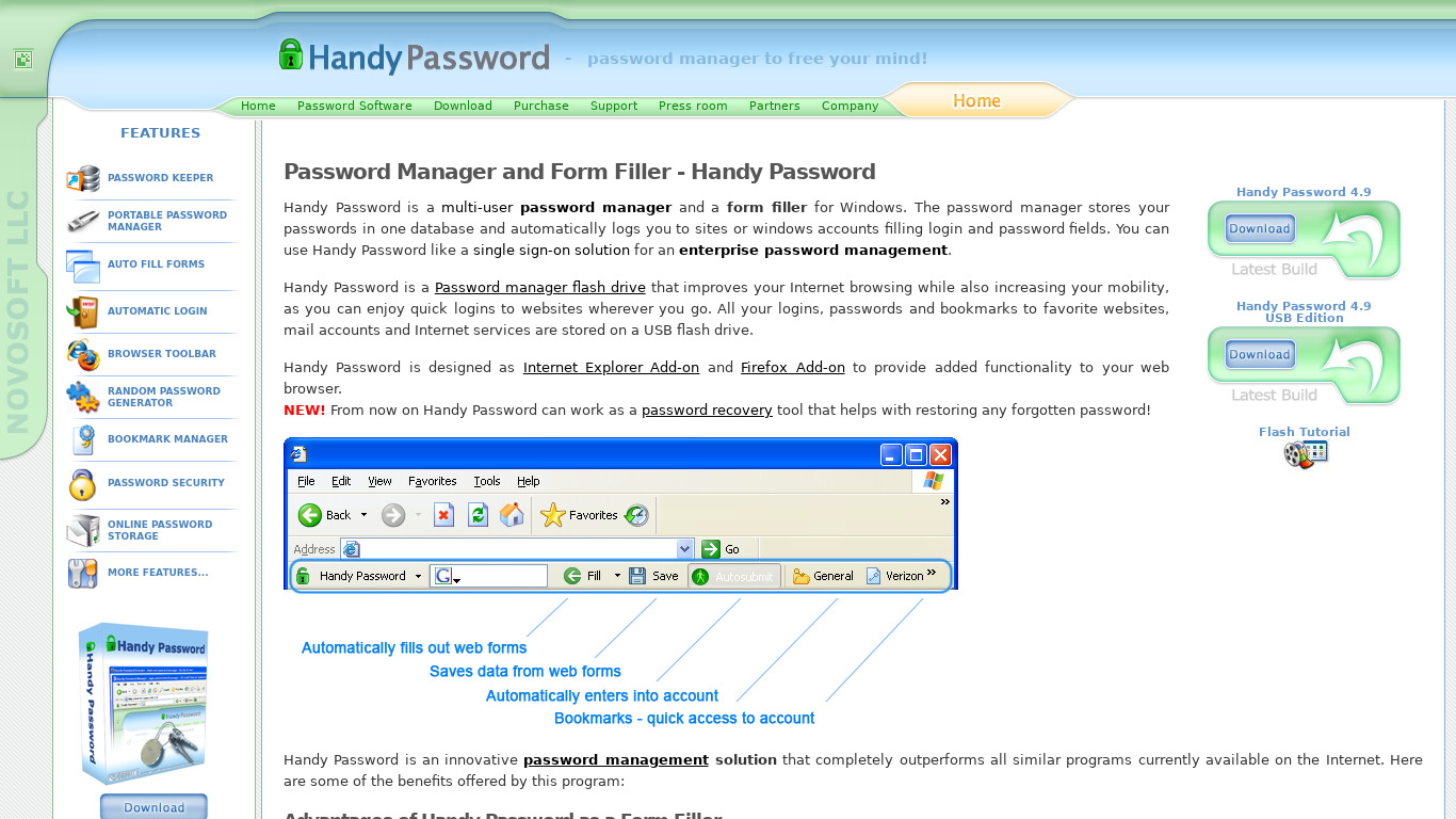 Handy Password Manager Landing page