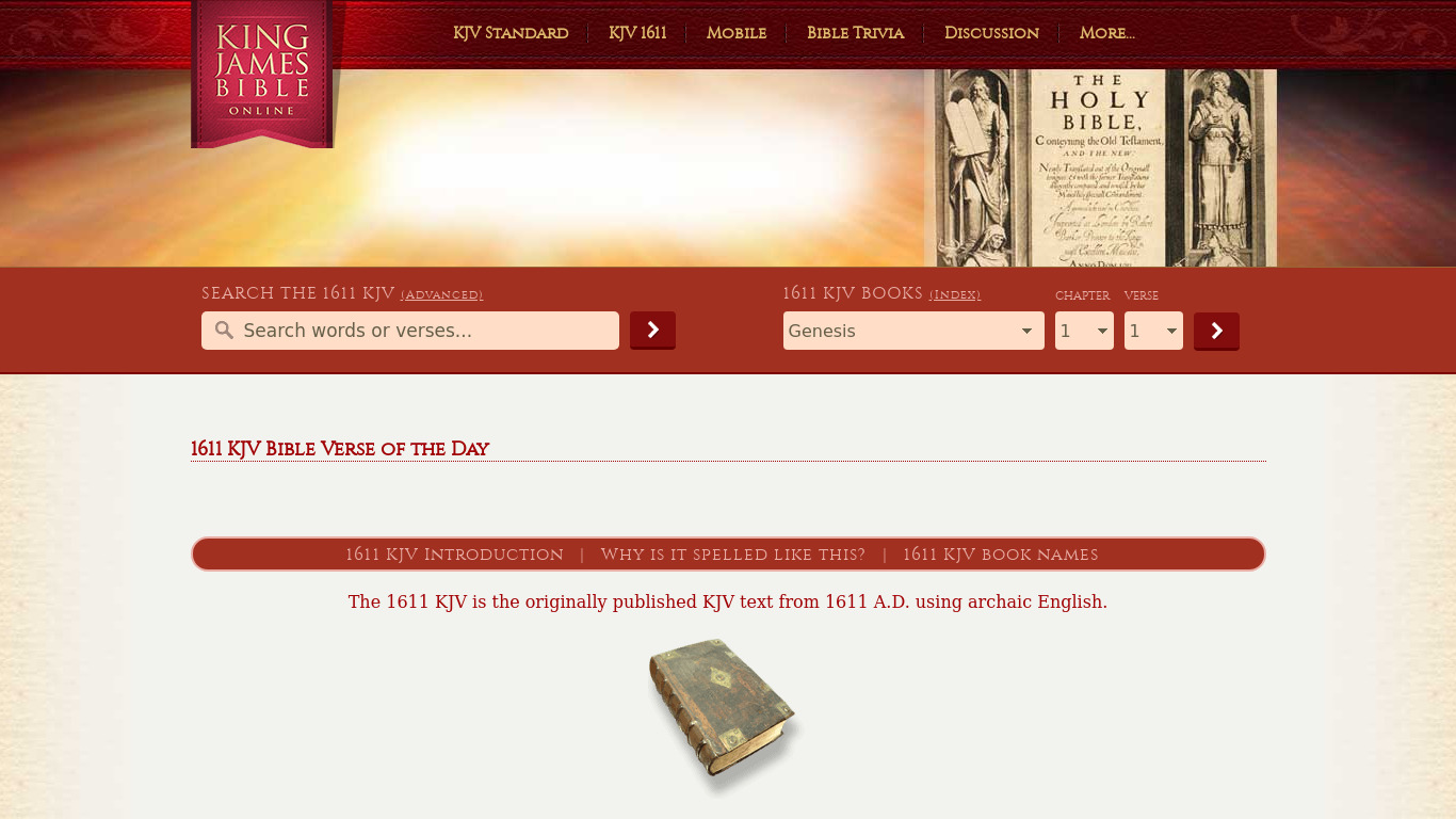 1611 King James Bible Landing page