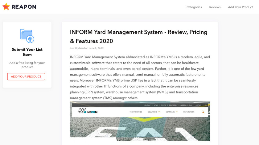 INFORM Yard Management Landing Page