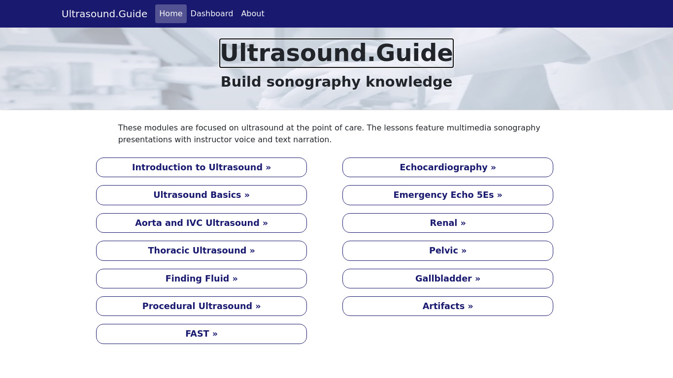 Ultrasound Guide A2Z Landing page