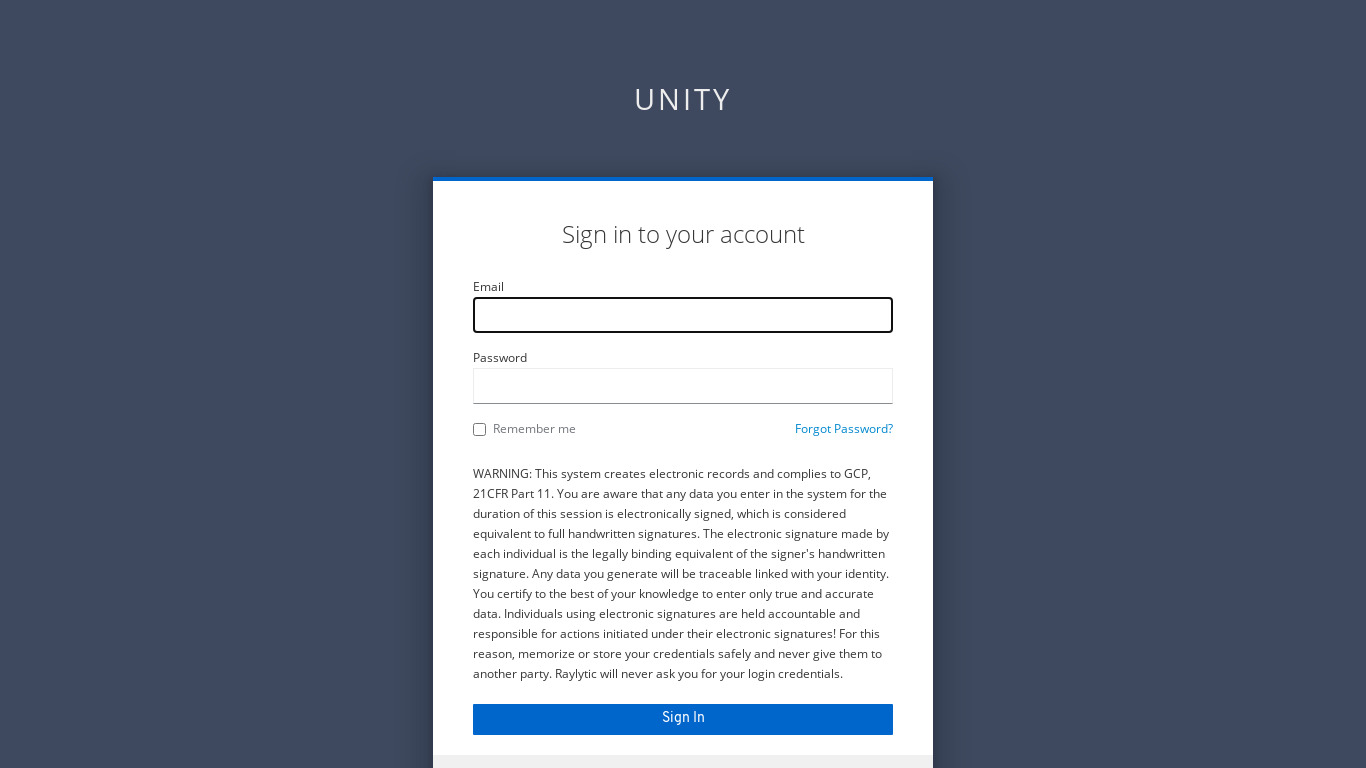 UNITY by RAYLYTIC Landing page