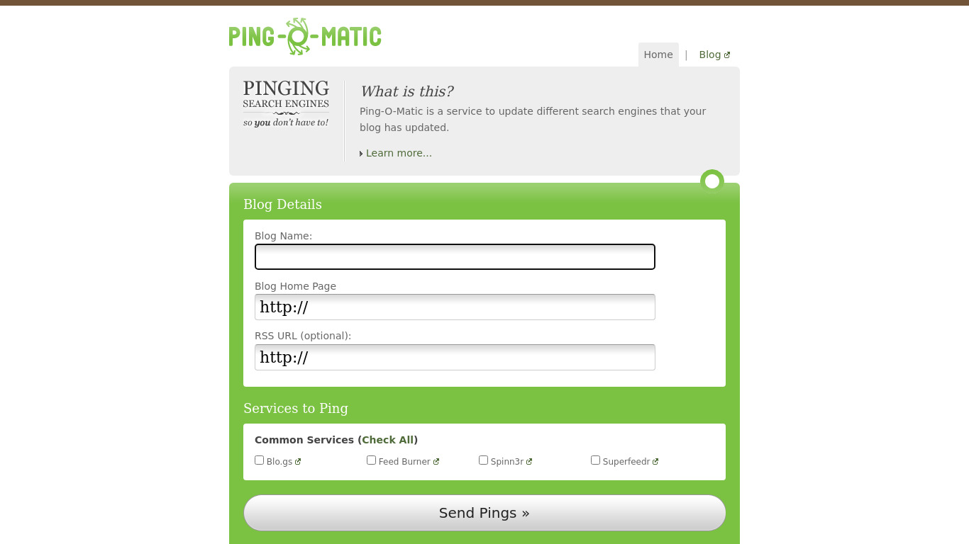 Ping-O-Matic Landing page