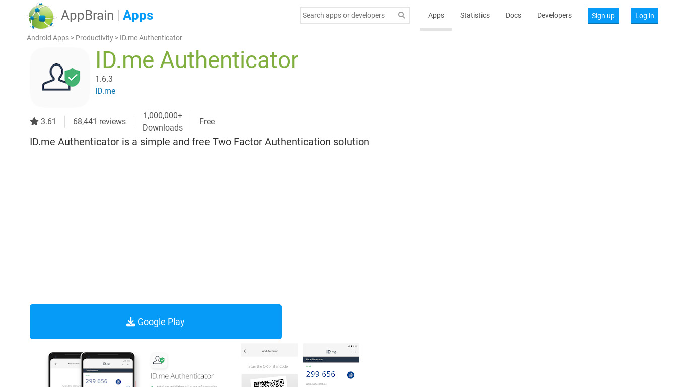 ID.me Authenticator Landing page