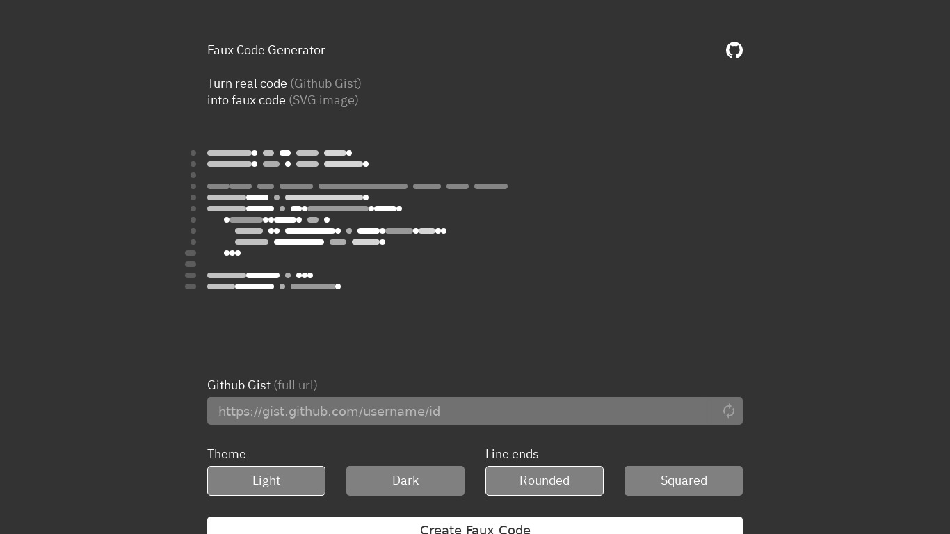 Faux Code Generator Landing page