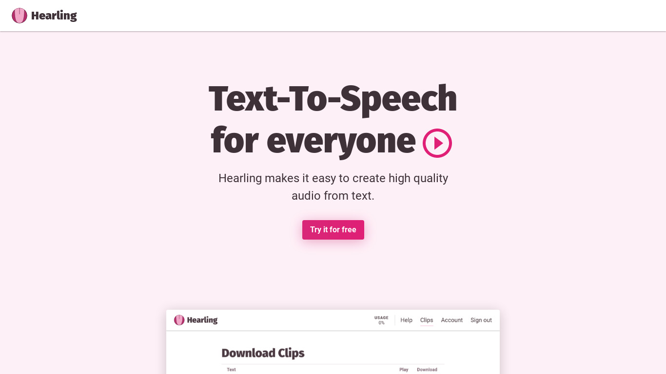Hearling Landing page