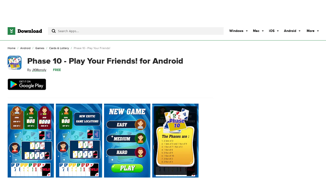 Phase 10 Play Your Friends! Landing page